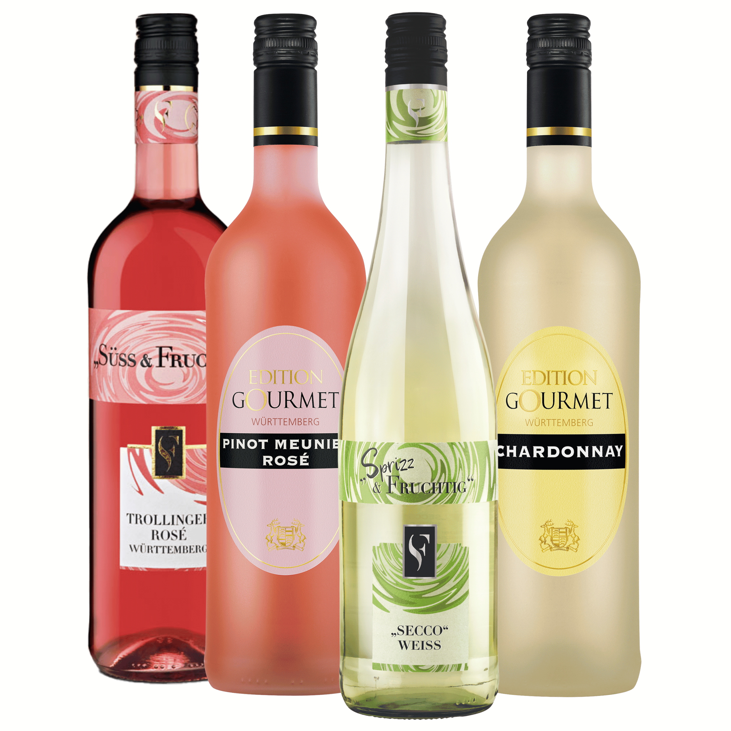 Weinpaket mit 4 Flaschen der Sorten weiß und rosé aus dem WZG Weinshop
